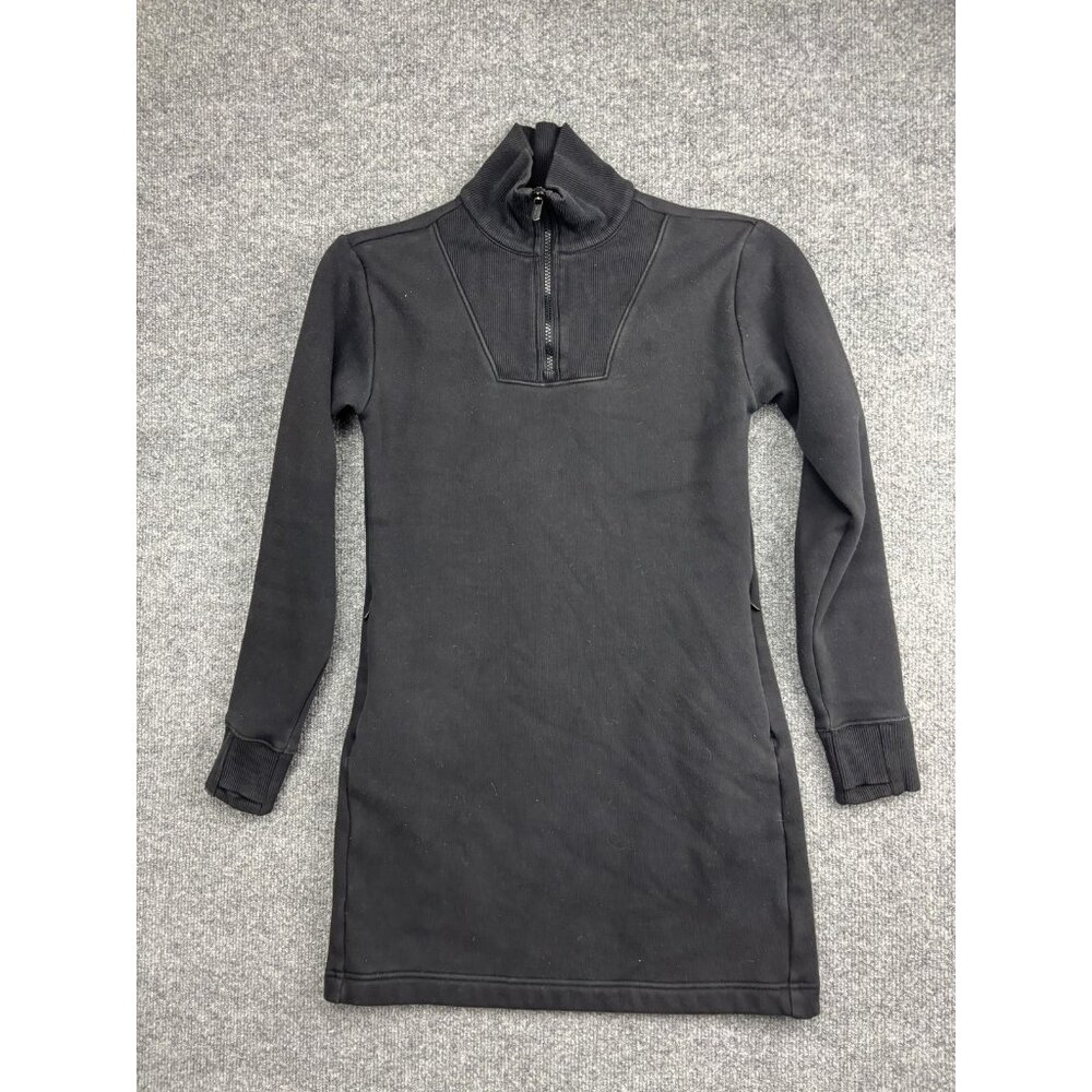 Athleta Sweater Dress Womens XXS Black Mock Neck Zip Long Sleeve Knit Pockets